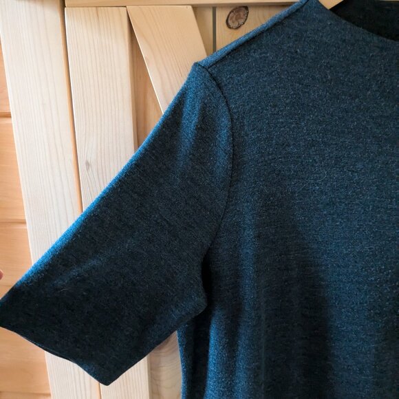 Eileen Fisher 100% Wool Knee Length Dress Med Charcoal Gray Mock Neck 1/2 Sleeve - Picture 3 of 9